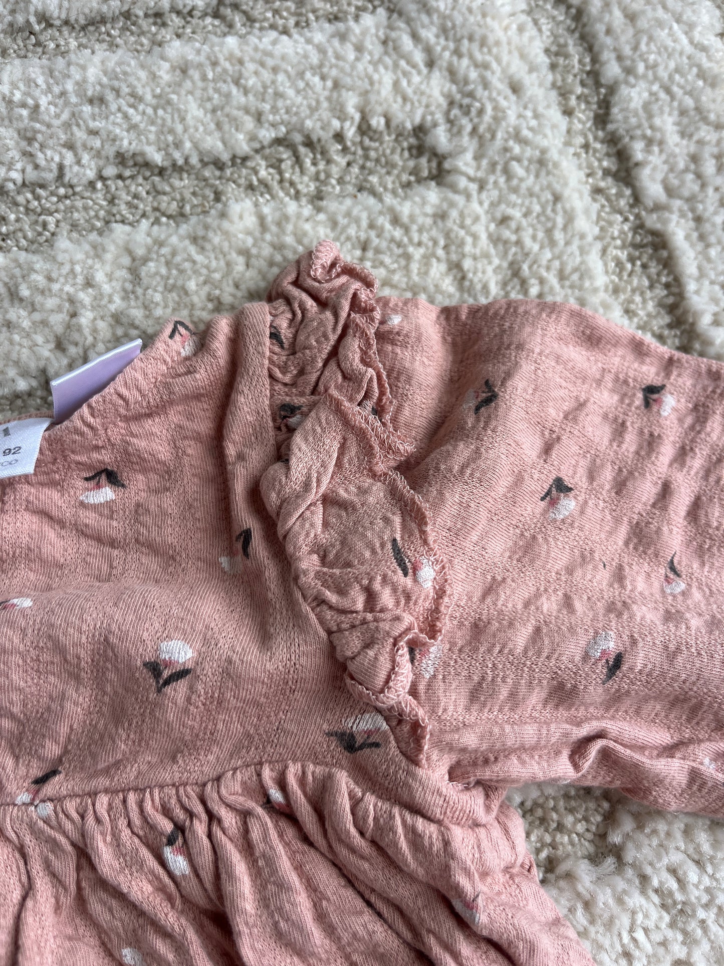 Robe à manches longues rose poudré gaze de coton Zara - 18/24 mois (92cm)