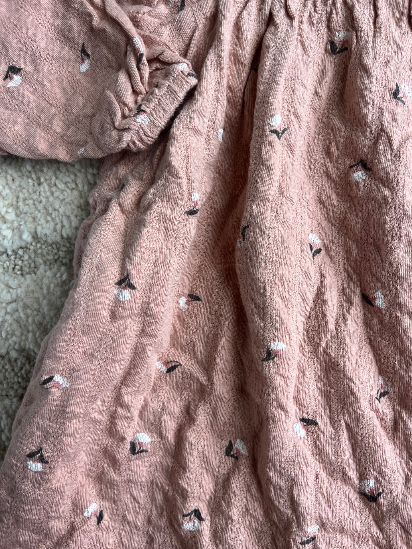 Robe à manches longues rose poudré gaze de coton Zara - 18/24 mois (92cm)