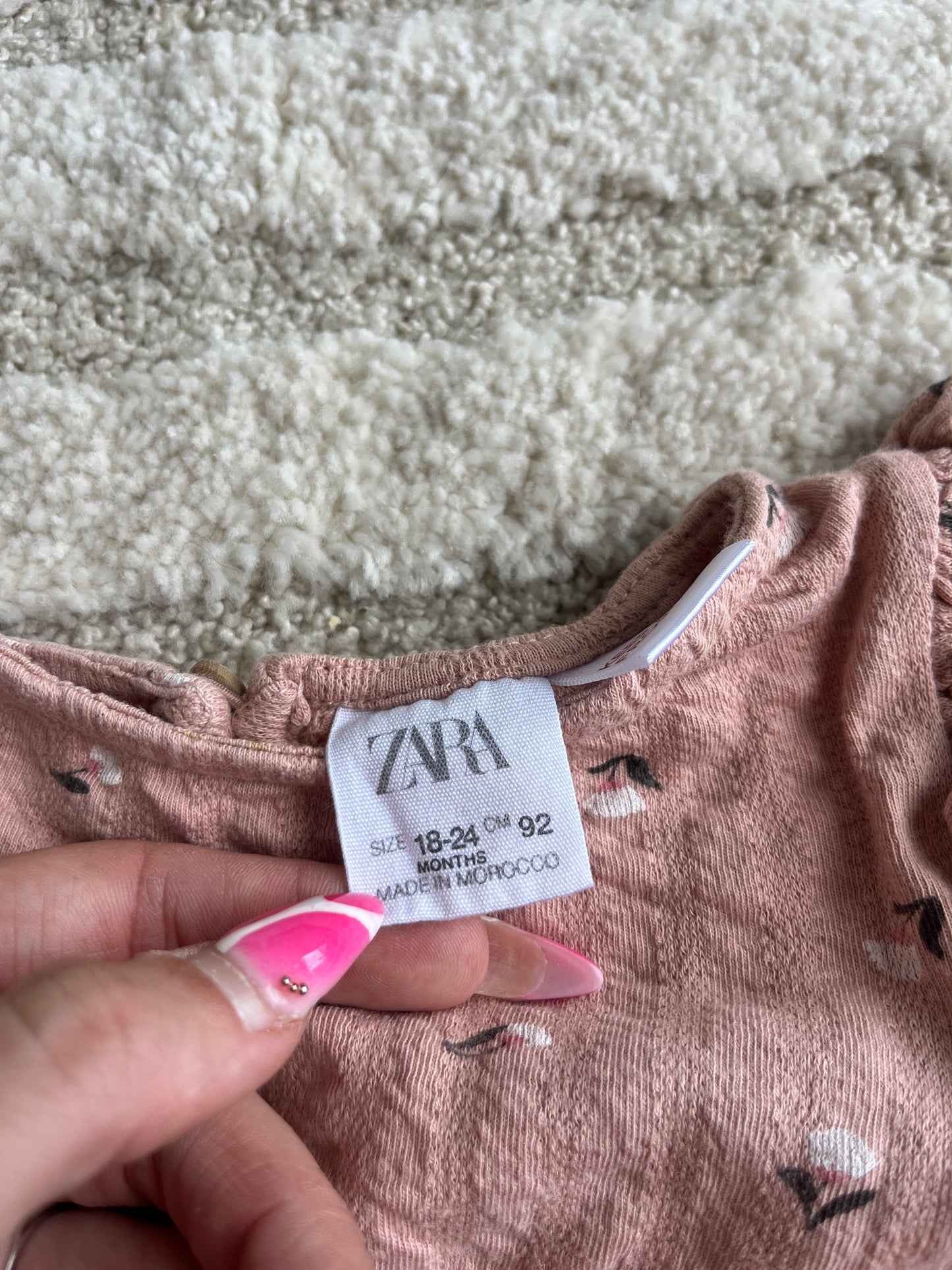 Robe à manches longues rose poudré gaze de coton Zara - 18/24 mois (92cm)