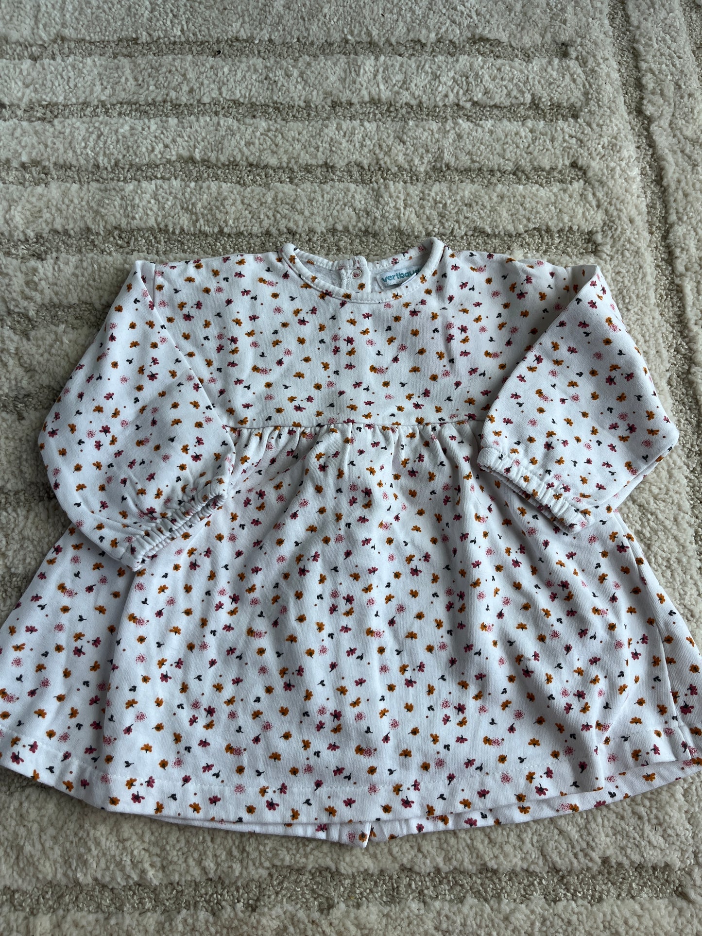 Robe à manches longues blanche motifs feuilles Vertbaudet - 18 mois