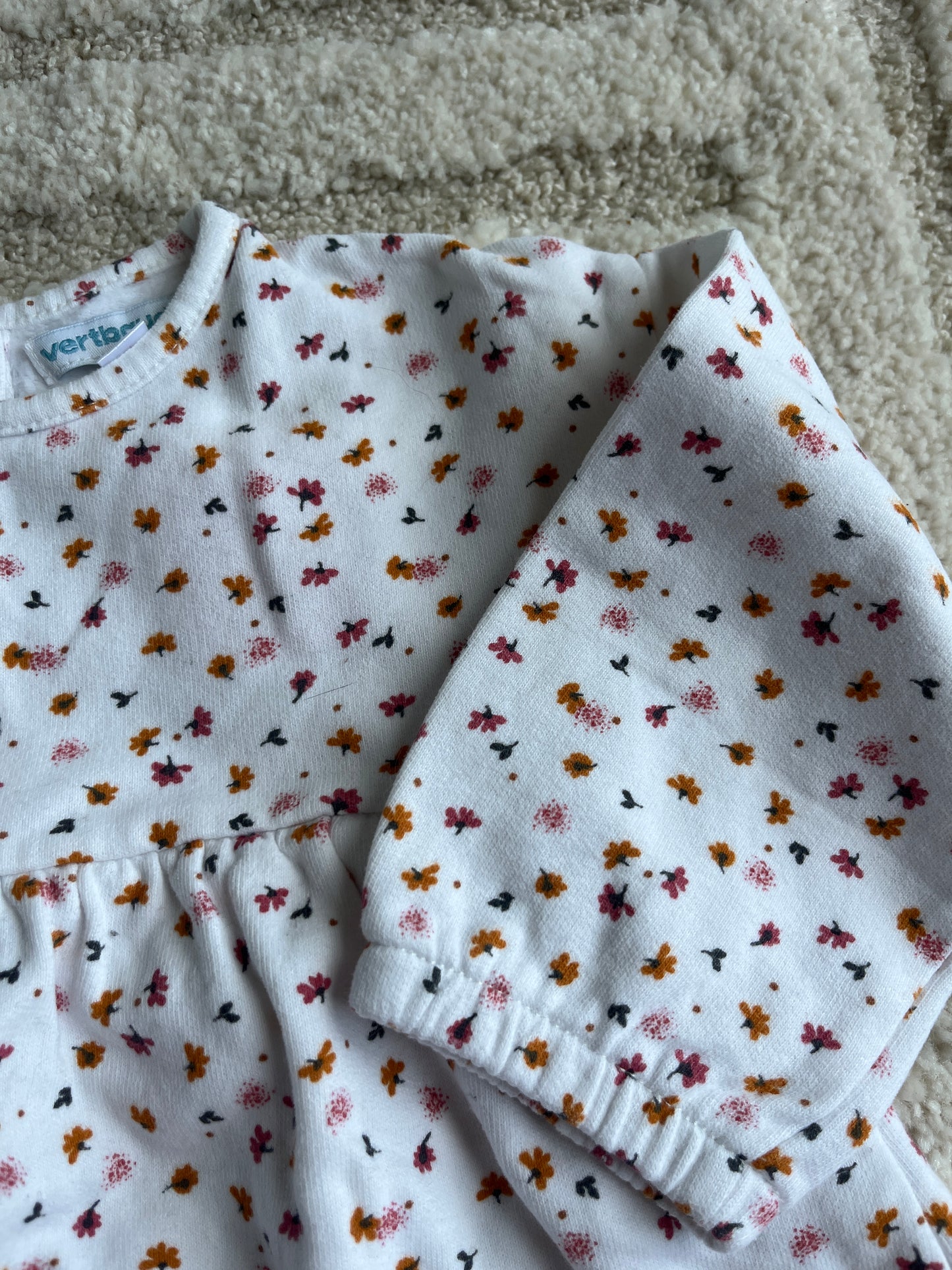 Robe à manches longues blanche motifs feuilles Vertbaudet - 18 mois