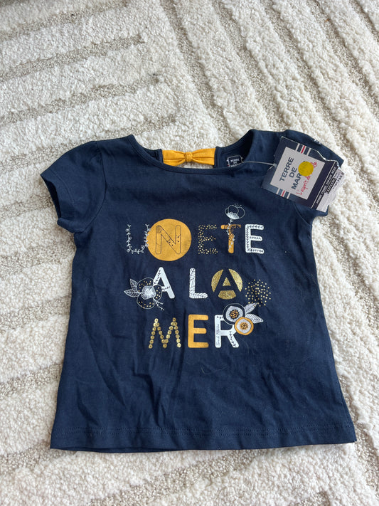 T-shirt à manches courtes bleu marine « un été à la mer » NEUF - 2 ans