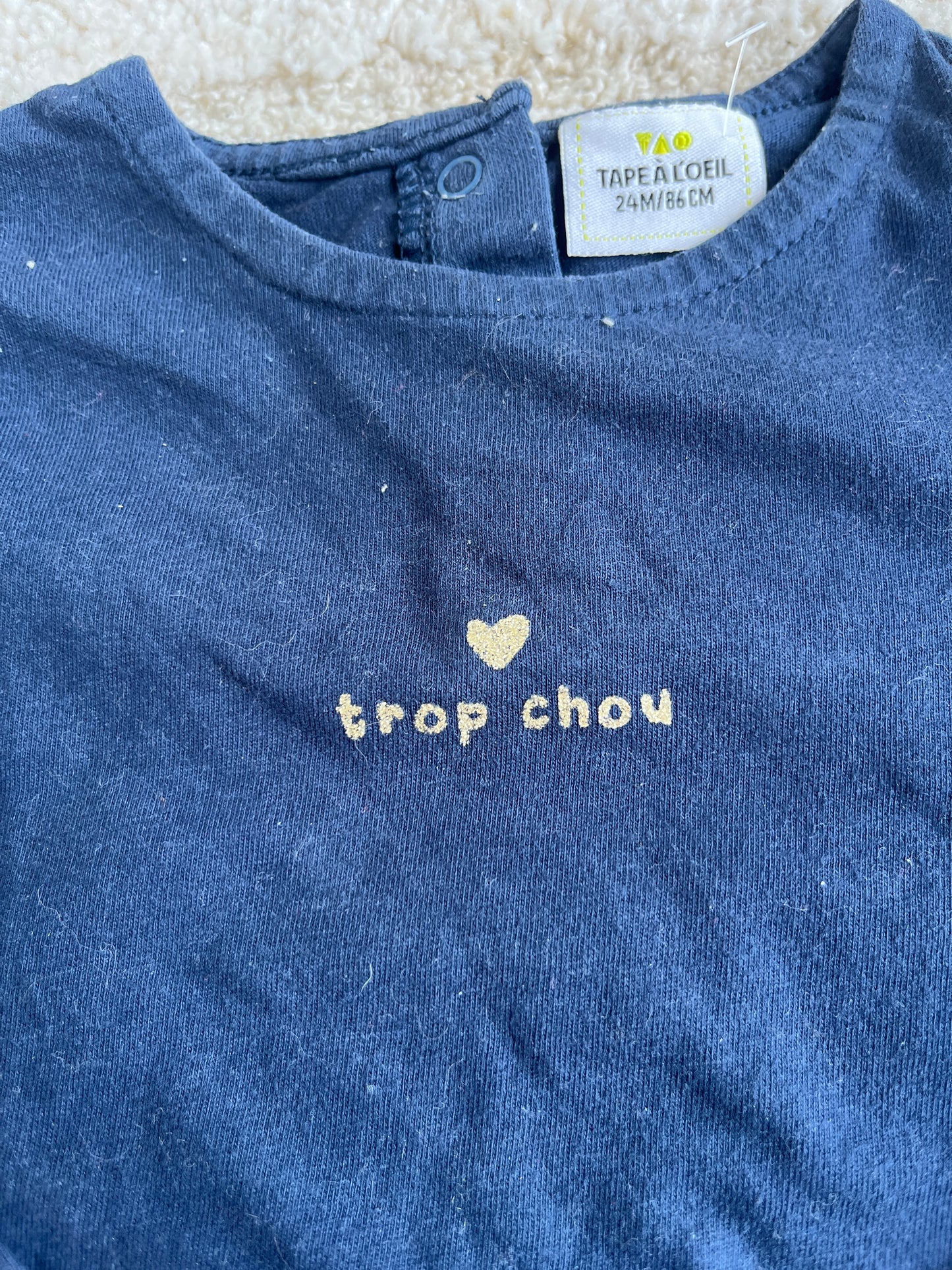 T-shirt à manches longues bleu marine « trop chou » - 24 mois