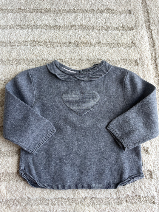 Sweat à manches longues gris avec col Claudine motif cœur Obaïbi - 23 mois