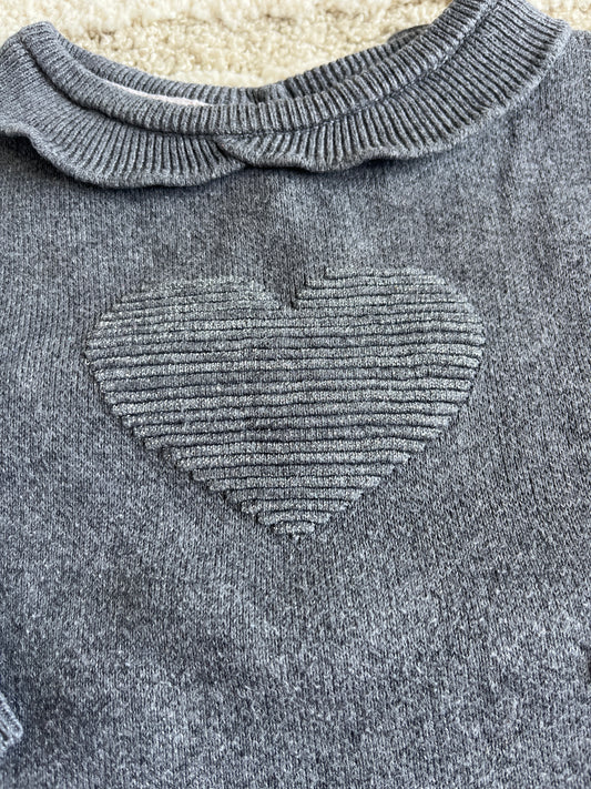 Sweat à manches longues gris avec col Claudine motif cœur Obaïbi - 23 mois