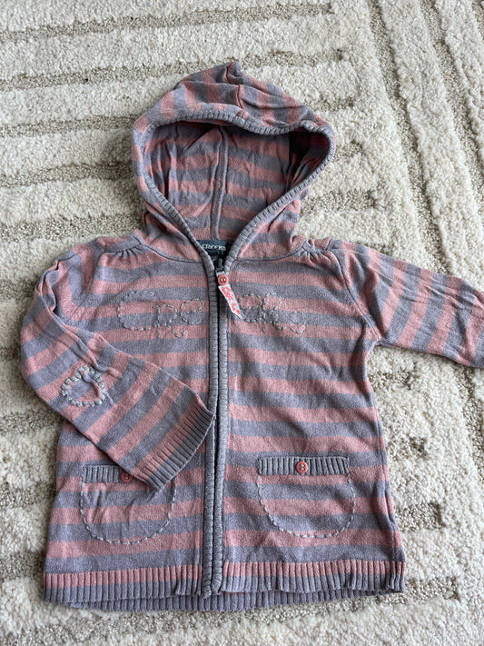 Gilet à manches longues et à capuche rayé rose et gris Creeks - 24 mois