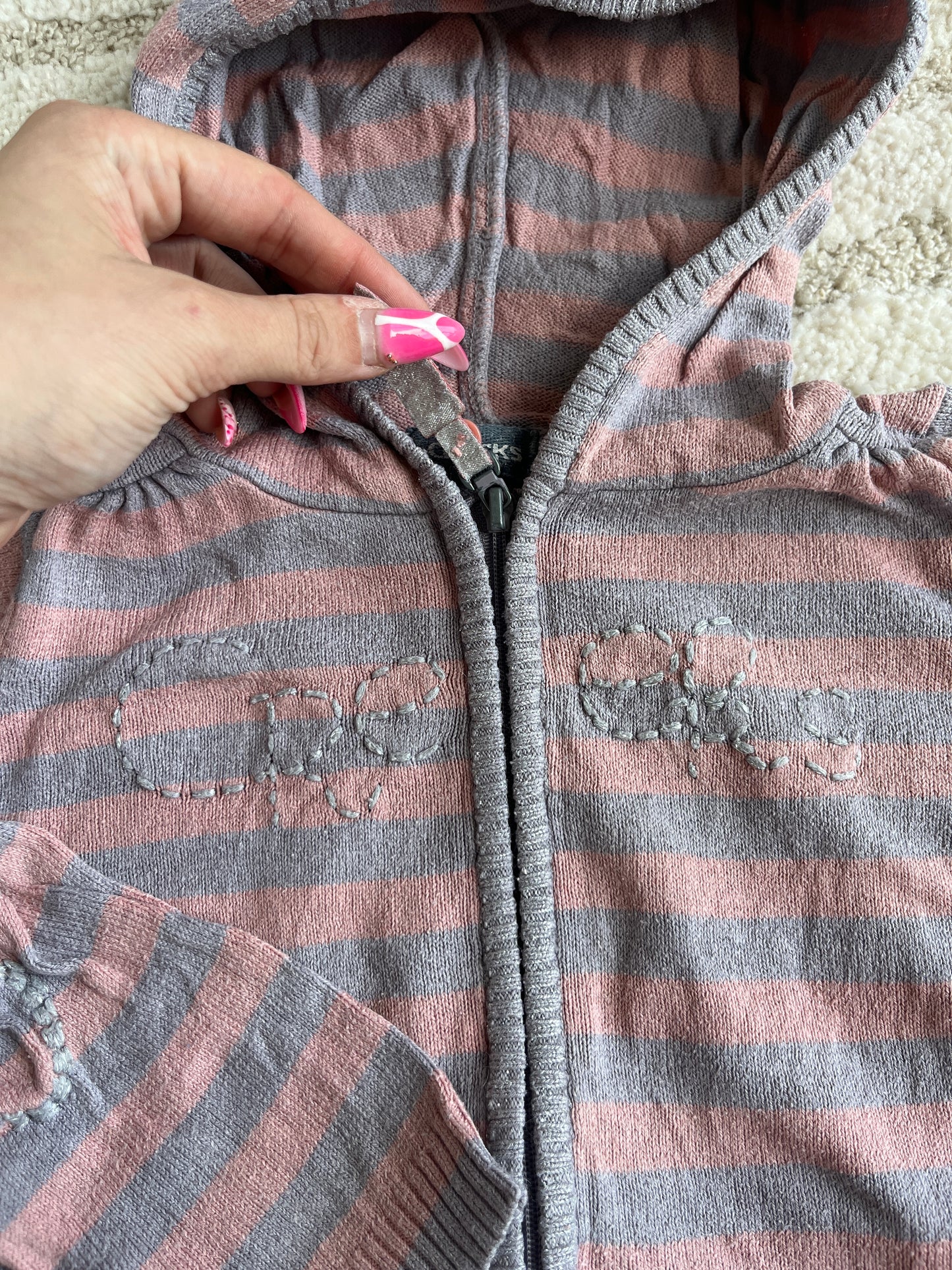 Gilet à manches longues et à capuche rayé rose et gris Creeks - 24 mois