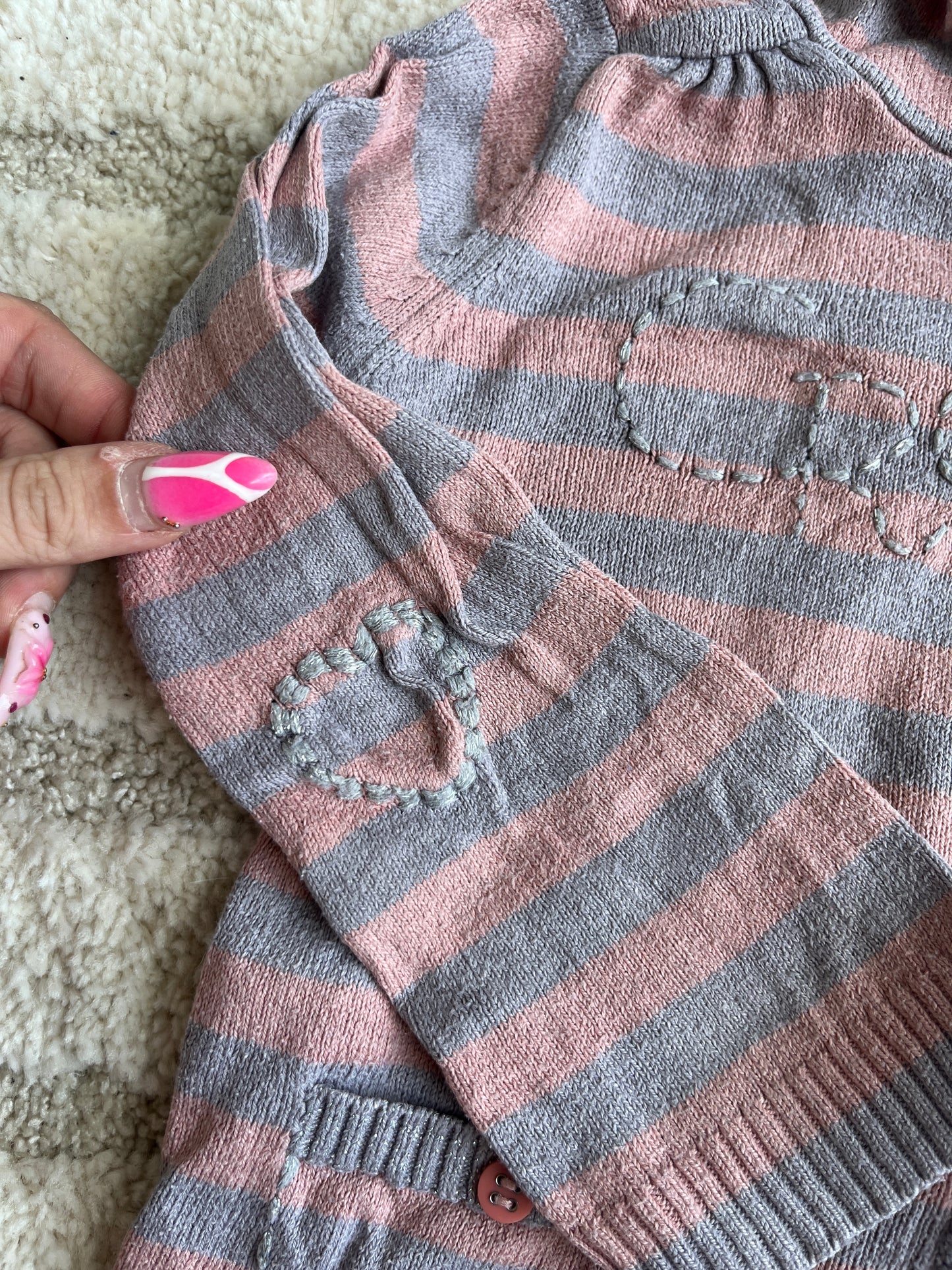 Gilet à manches longues et à capuche rayé rose et gris Creeks - 24 mois