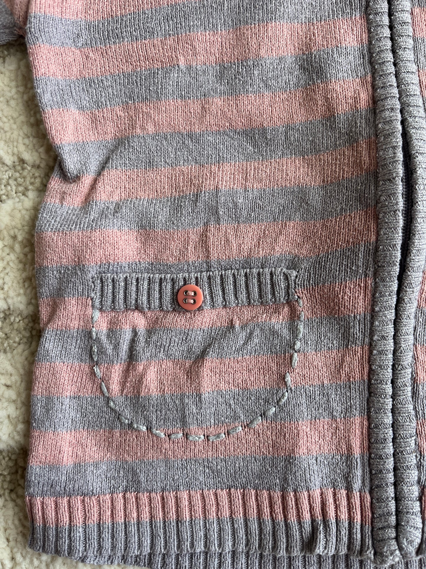 Gilet à manches longues et à capuche rayé rose et gris Creeks - 24 mois