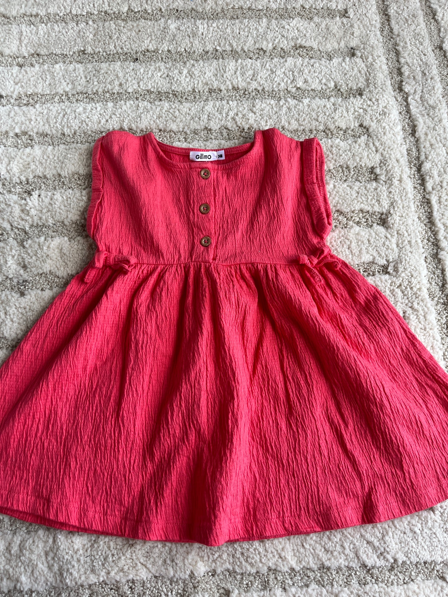 Robe sans manches rose fluo gaze de coton - 24 mois