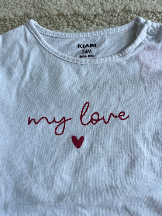T-shirt à manches courtes blanc « my love » - 24 mois