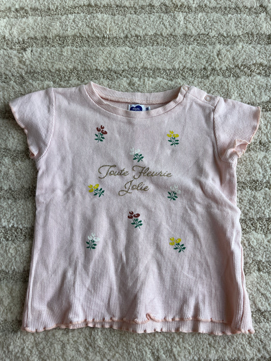 T-shirt à manches courtes en maille gaufrée rose « toute fleurie jolie » - 24 mois