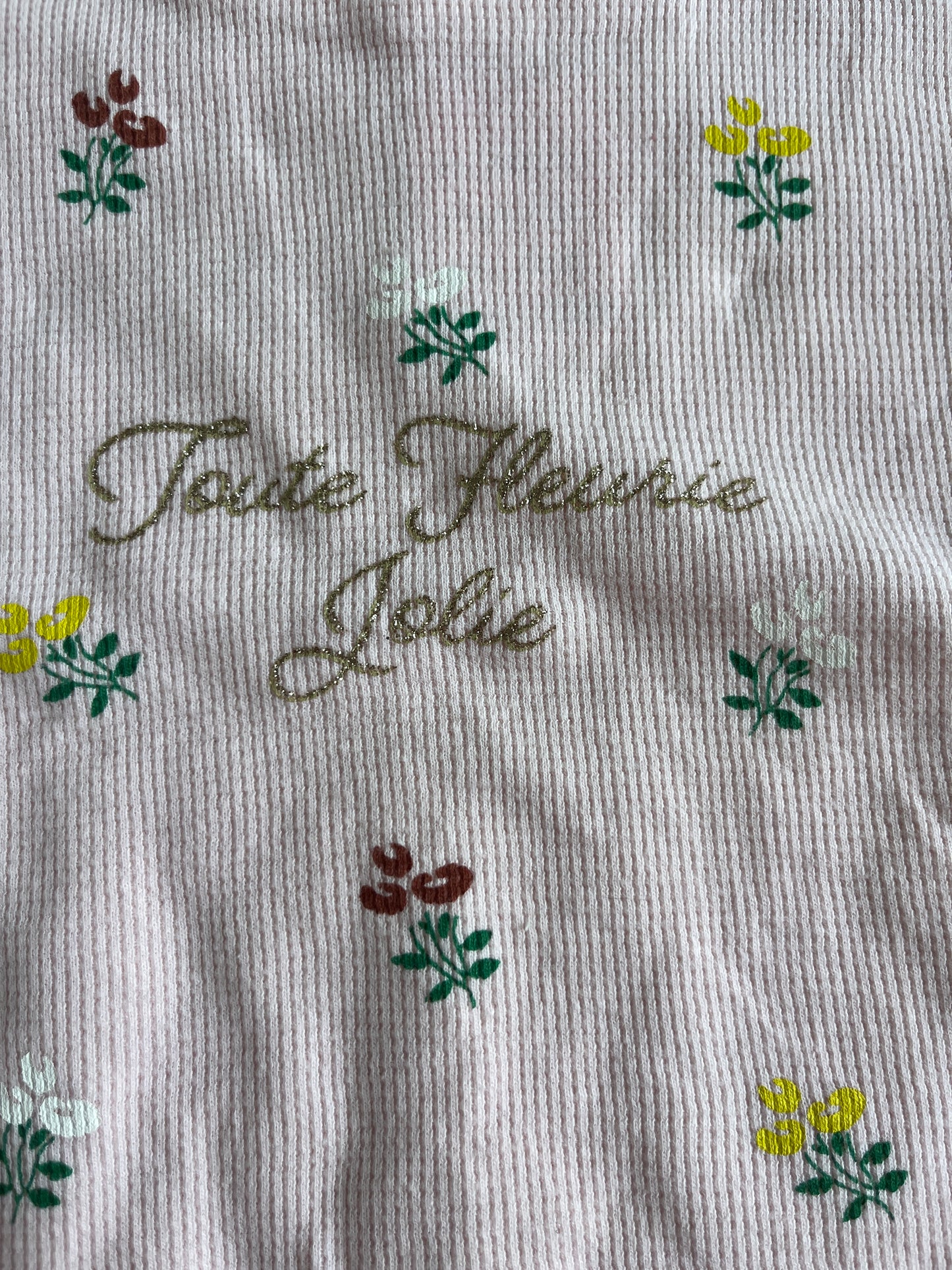 T-shirt à manches courtes en maille gaufrée rose « toute fleurie jolie » - 24 mois