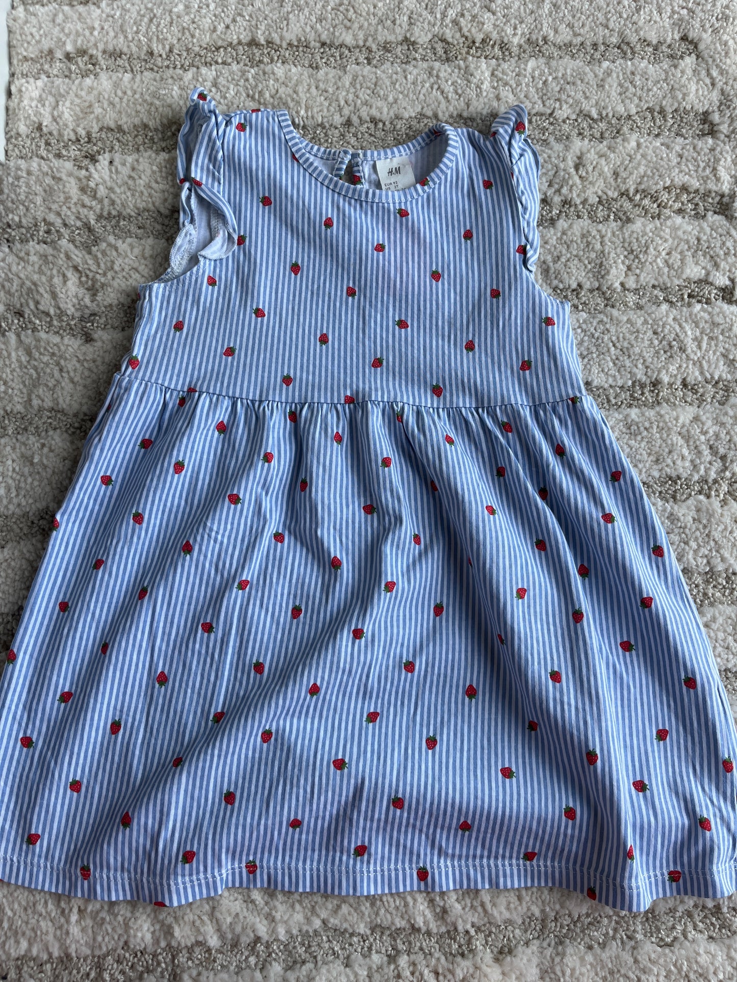 Robe sans manches été rayée bleu et blanche motifs fraises H&M - 92 cm