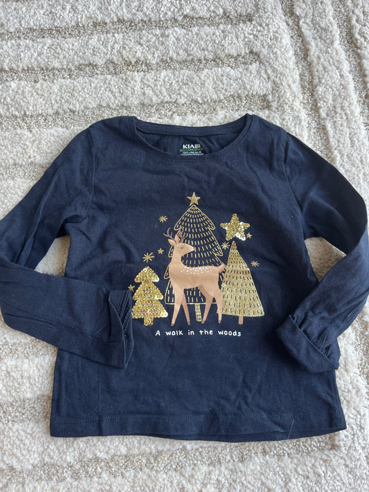 T-shirt à manches longues noir motifs sapins dorés « a walk in the woods » - 3 ans