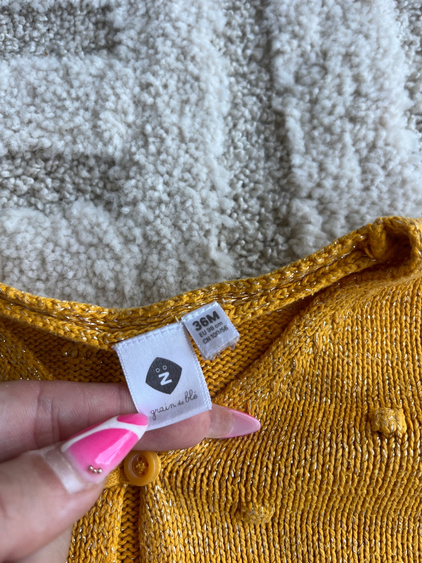 Cardigan à manches longues moutarde et paillettes Grain de Blé - 36 mois