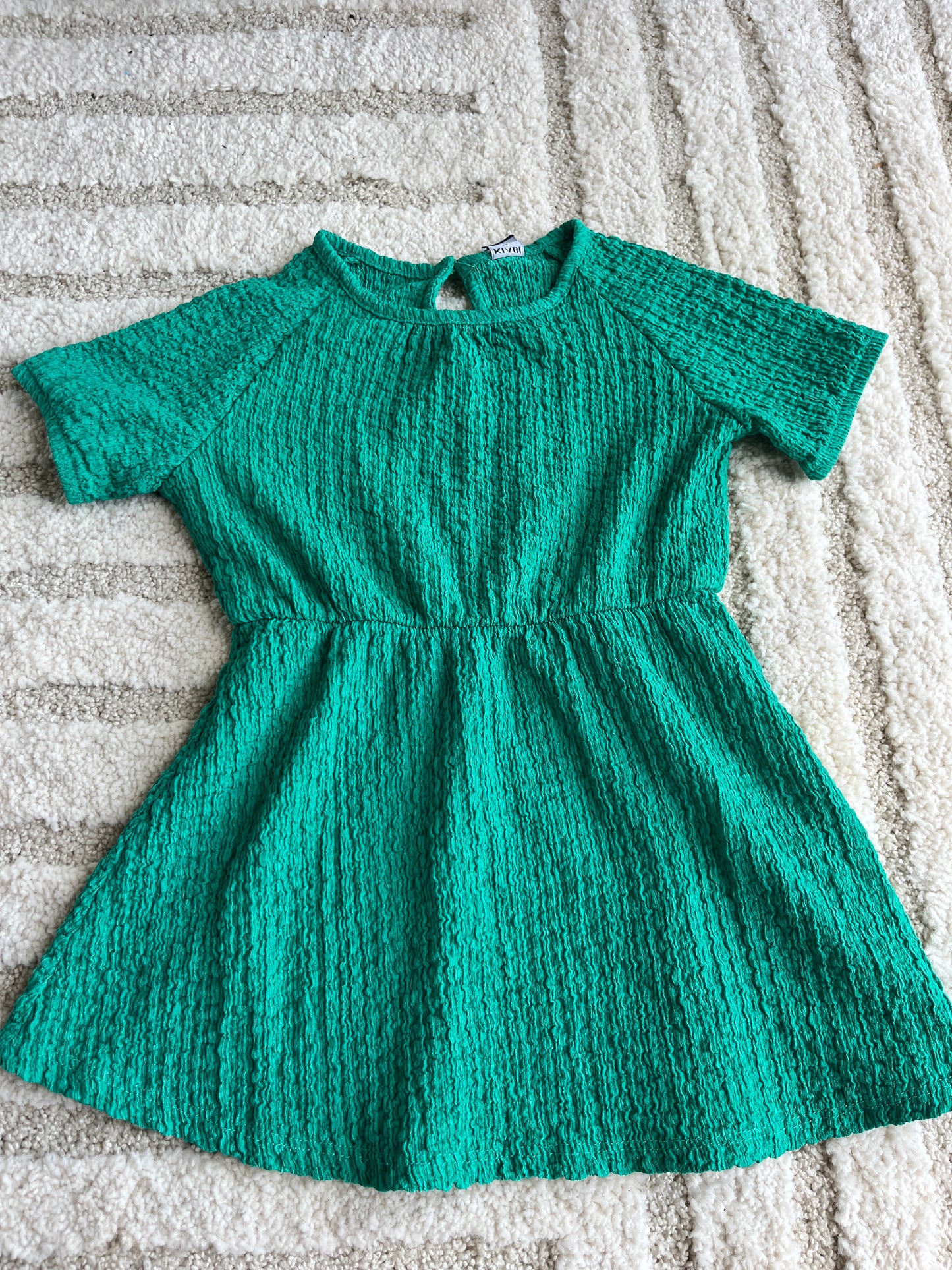 Robe à manches courtes vert effet gaze de coton - 36 mois