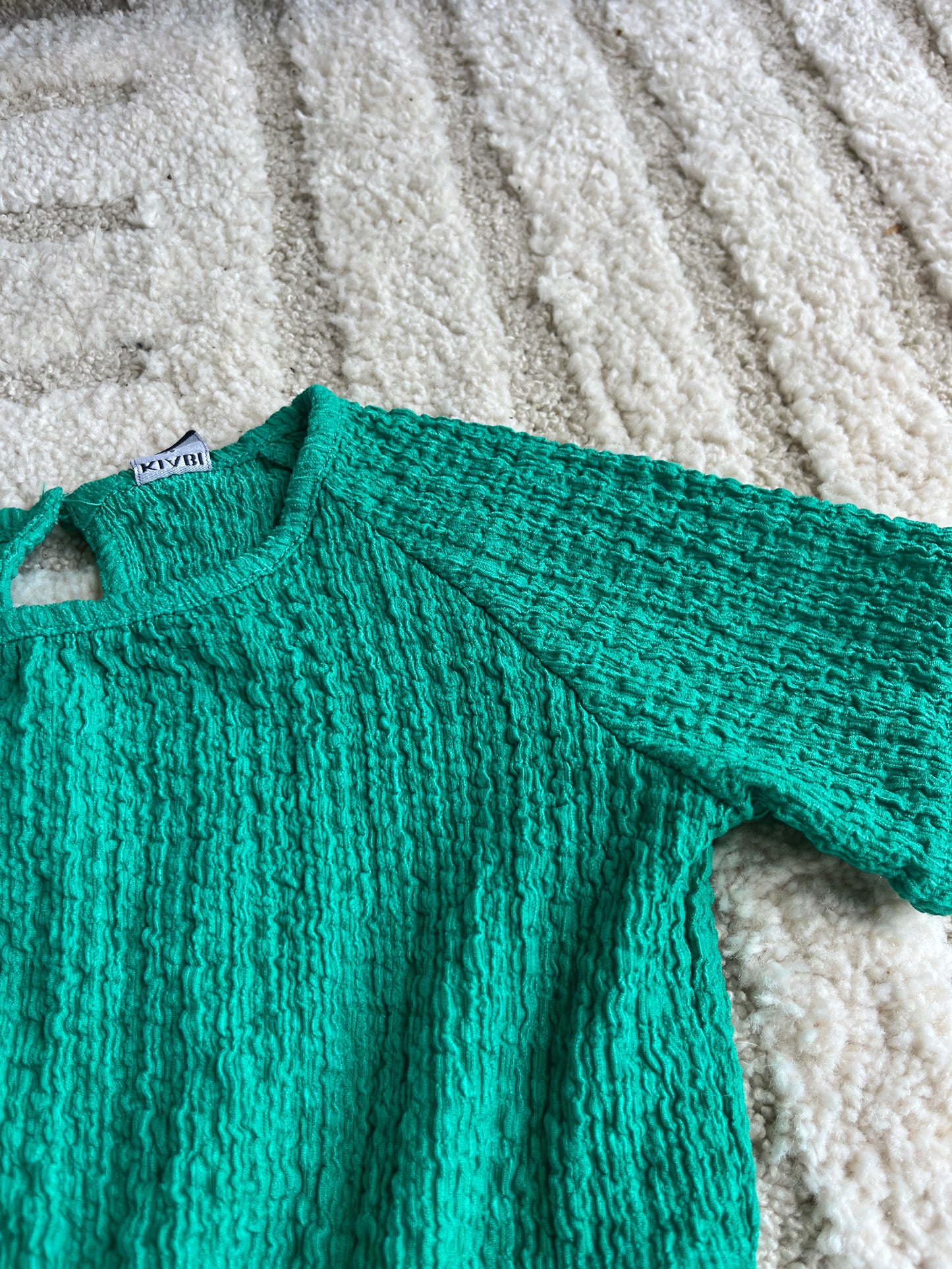 Robe à manches courtes vert effet gaze de coton - 36 mois