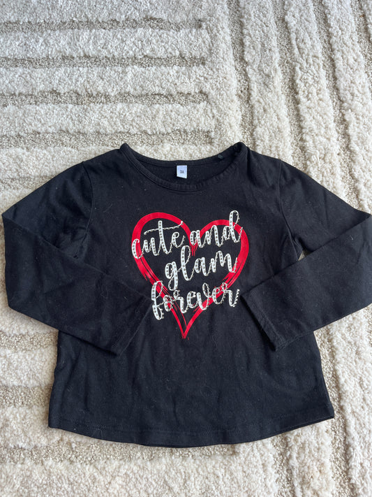T-shirt à manches longues noir « cute and glam forever » - 3 ans