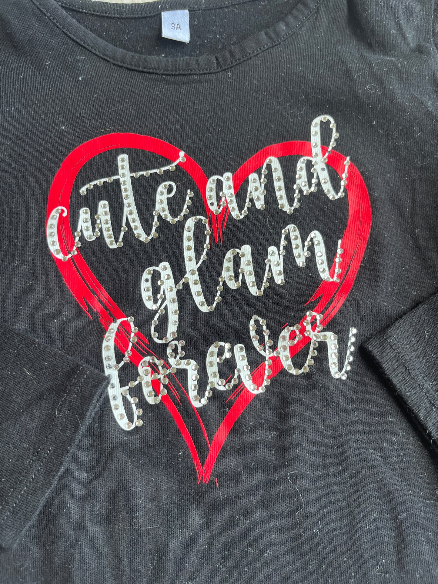 T-shirt à manches longues noir « cute and glam forever » - 3 ans