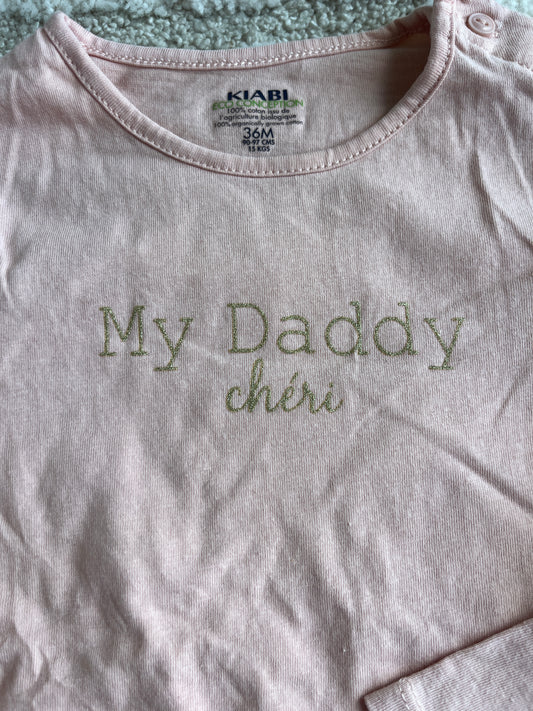 T-shirt à manches longues rose « my daddy chéri » - 36 mois