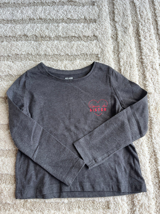 T-shirt à manches longues gris « cœur de sister » - 36 mois