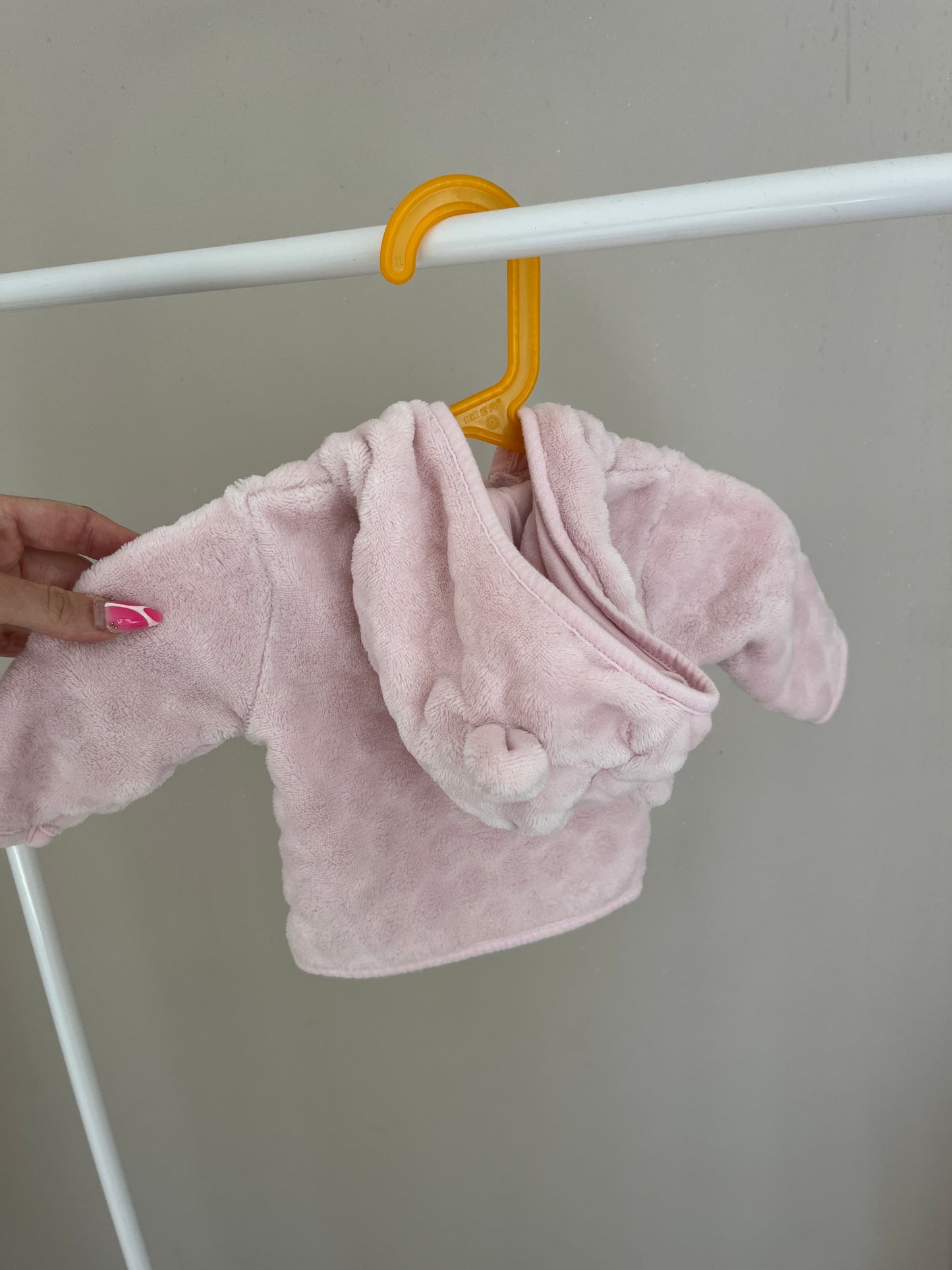 Veste à manches longues et à capuche rose détail noeud pailleté - 1 mois