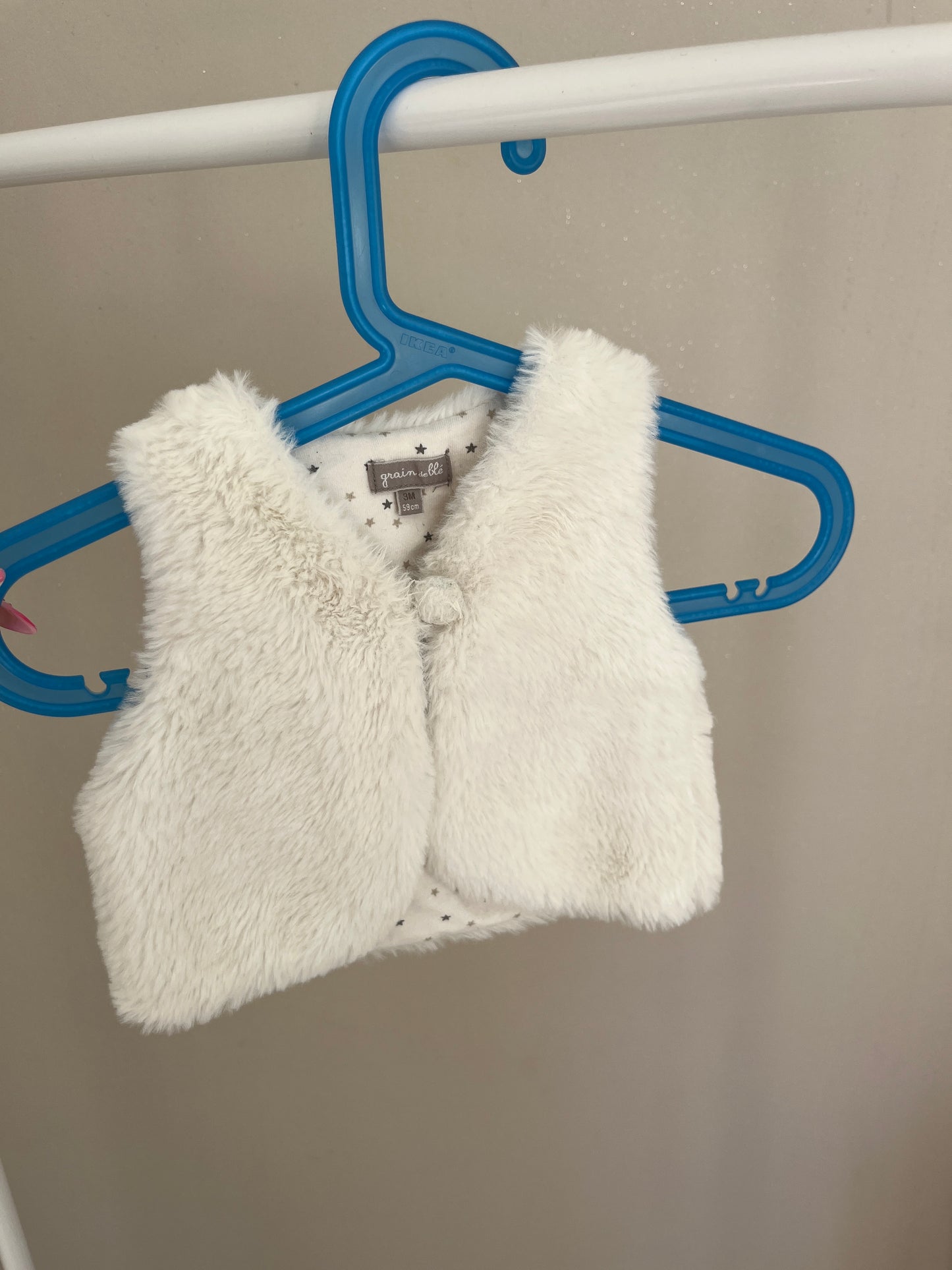 Gilet sans manches blanc intérieur pois Grain de Blé - 3 mois