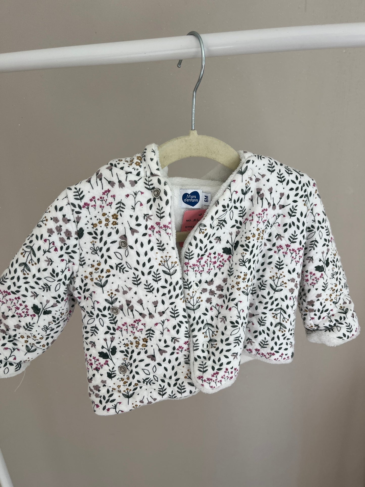 Veste à manches longues et à capuche blanc motifs fleurs - 6 mois