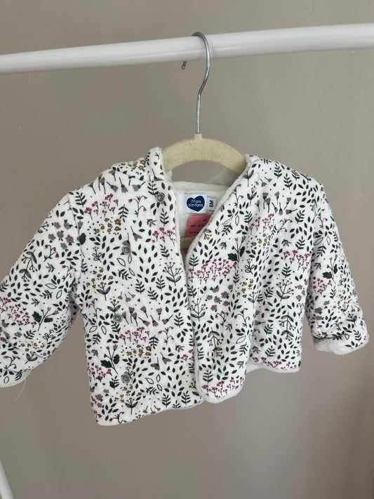 Veste à manches longues et à capuche blanc motifs fleurs - 6 mois
