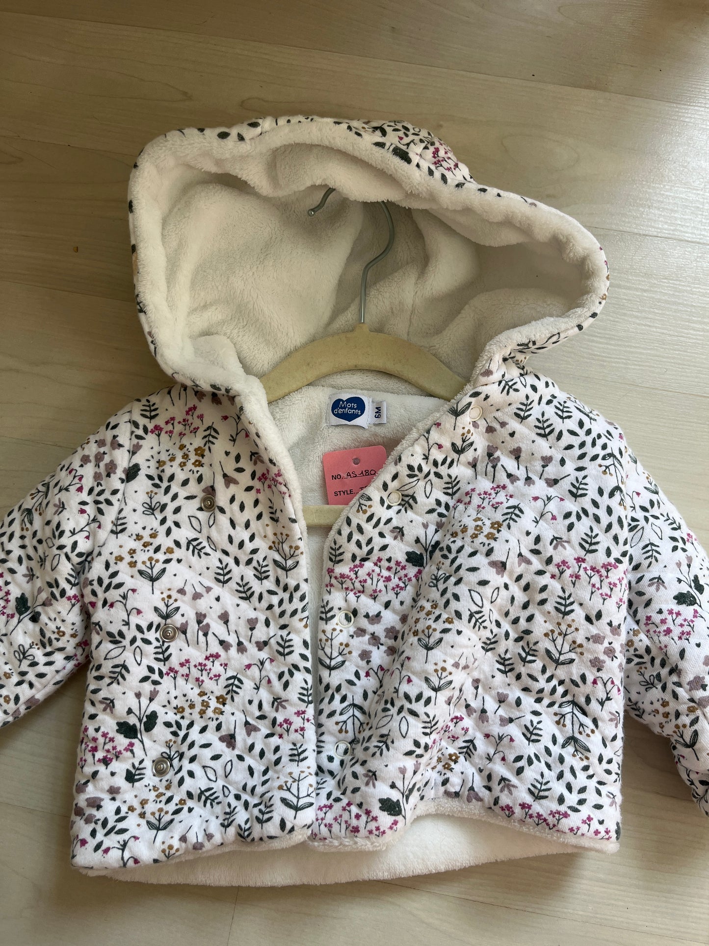 Veste à manches longues et à capuche blanc motifs fleurs - 6 mois