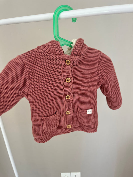 Veste à manches longues rose côtelé à capuche - 6 mois