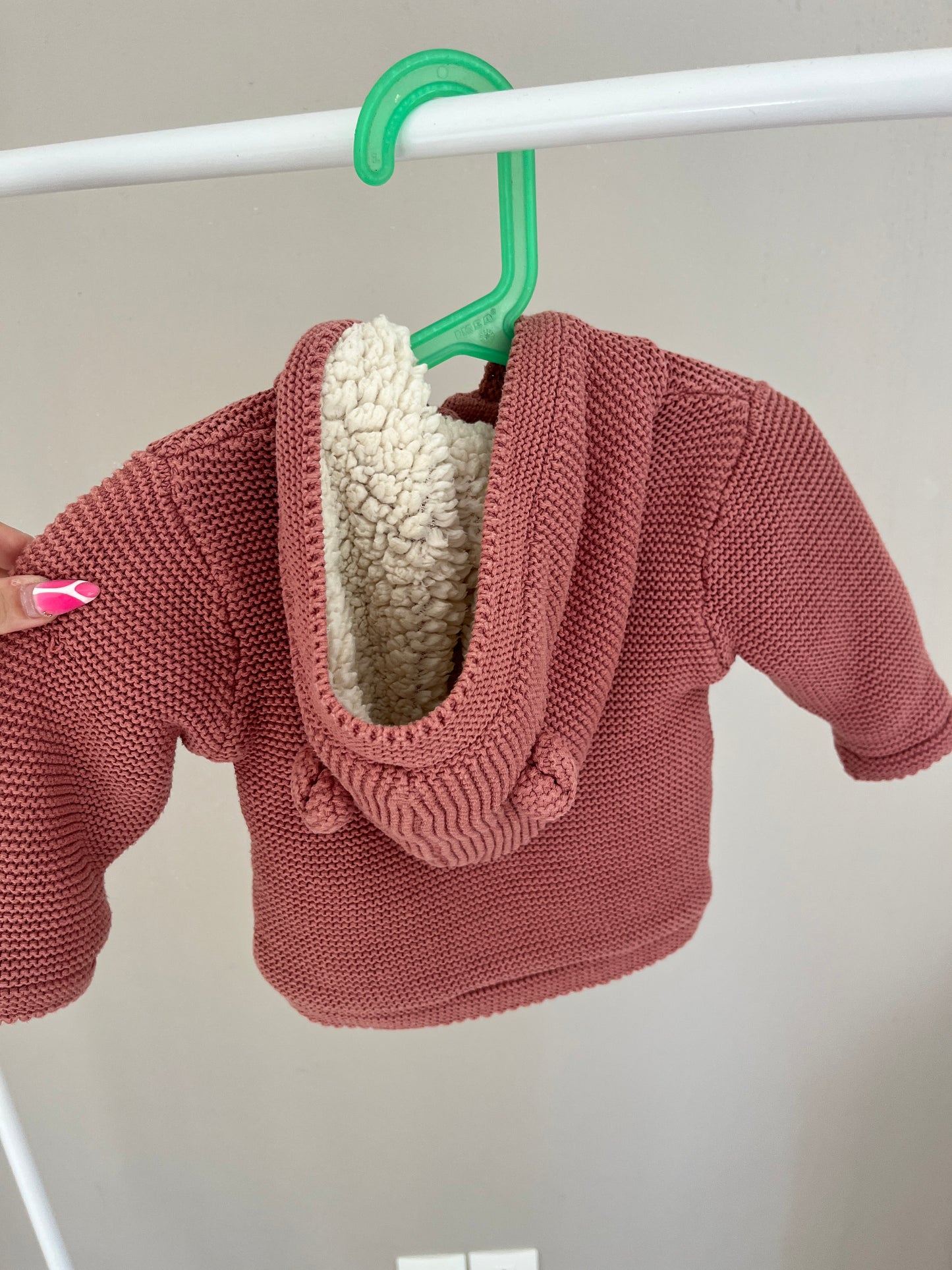 Veste à manches longues rose côtelé à capuche - 6 mois