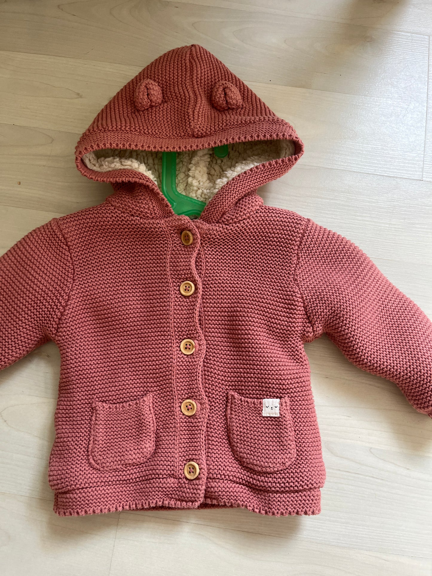 Veste à manches longues rose côtelé à capuche - 6 mois