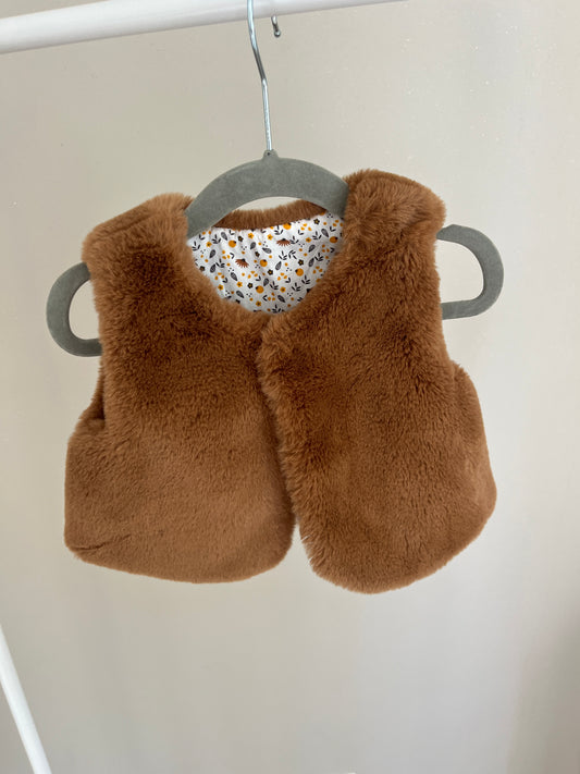 Gilet sans manches marron intérieur fleurs - 12 mois