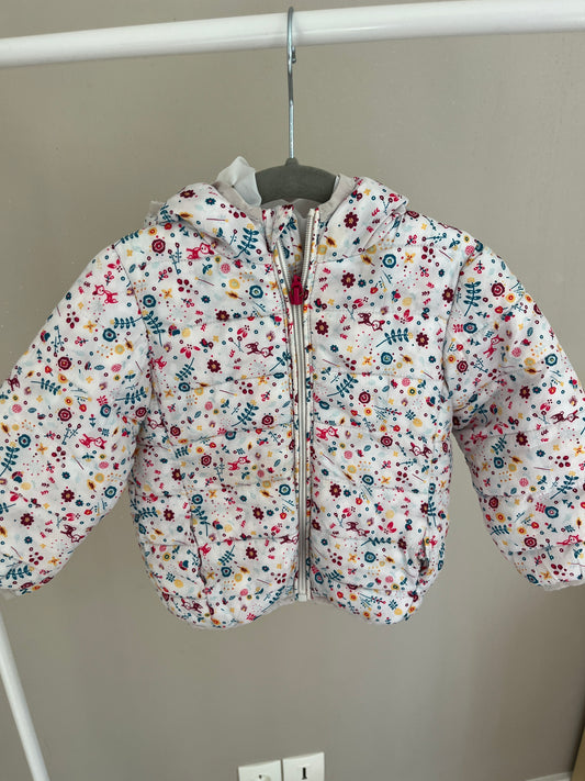Doudoune à manches longues et à capuche blanc motifs fleurs - 18 mois