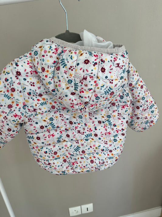 Doudoune à manches longues et à capuche blanc motifs fleurs - 18 mois