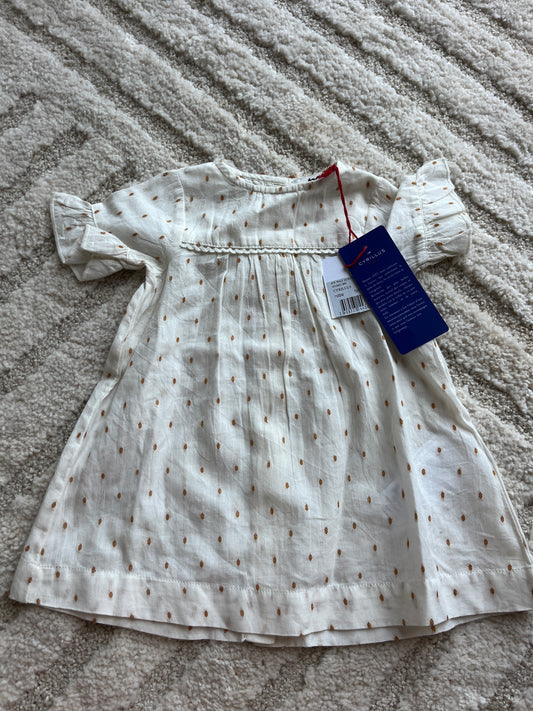 Robe à manches courtes crème et détails moutarde NEUF Cyrillus - 3 mois