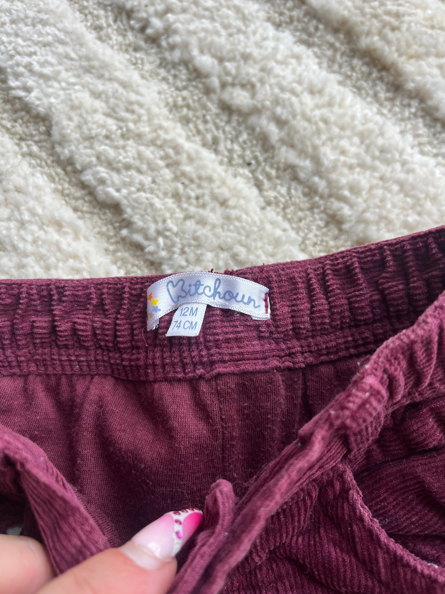 Pantalon prune en velours côtelé Kitchoun - 12 mois