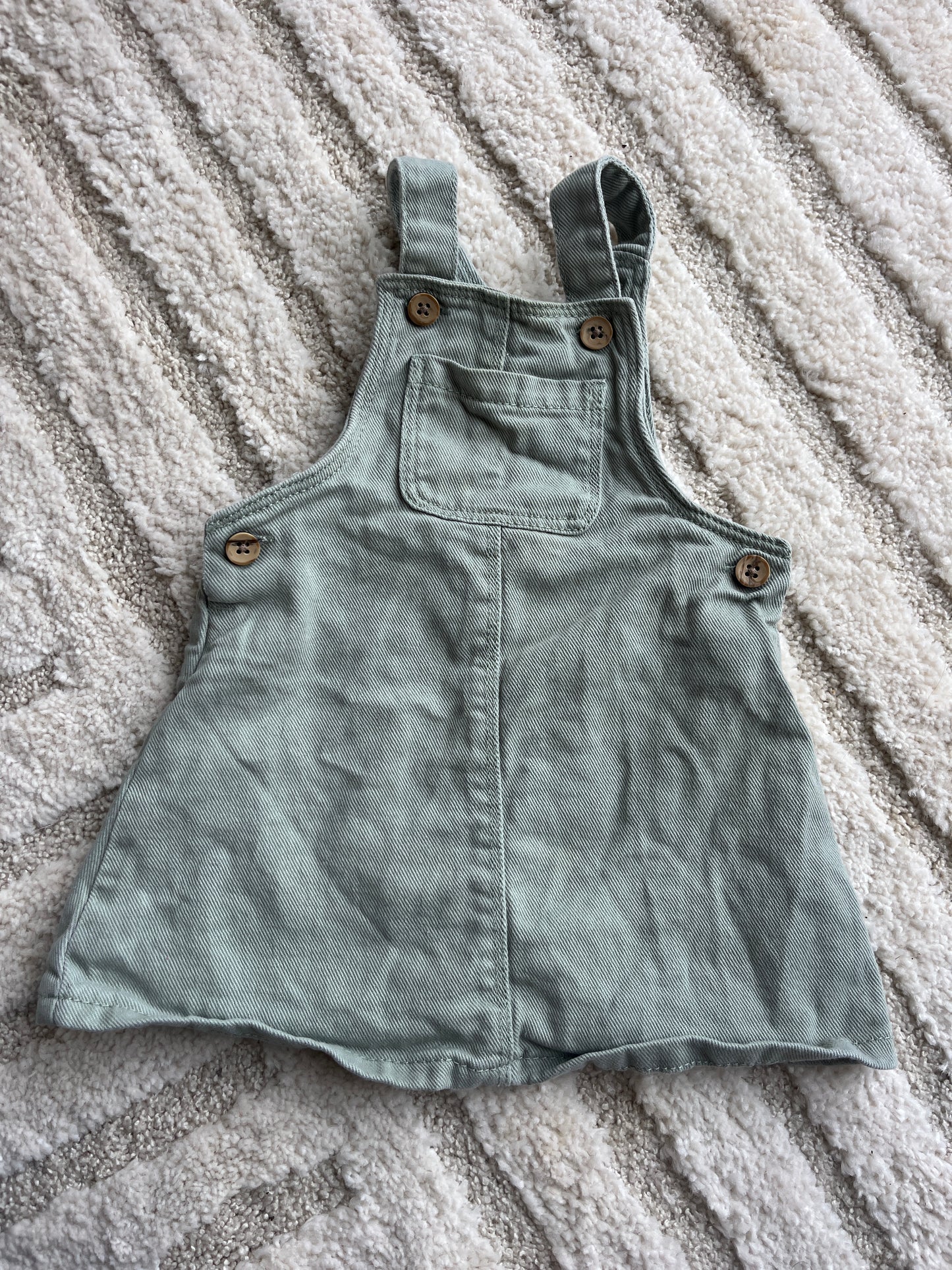 Robe à bretelles effet jean vert sauge - 12 mois