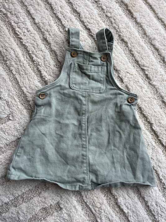 Robe à bretelles effet jean vert sauge - 12 mois
