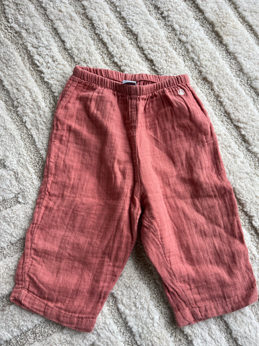 Pantalon rose poudré gaze de coton Petit Bateau - 12 mois