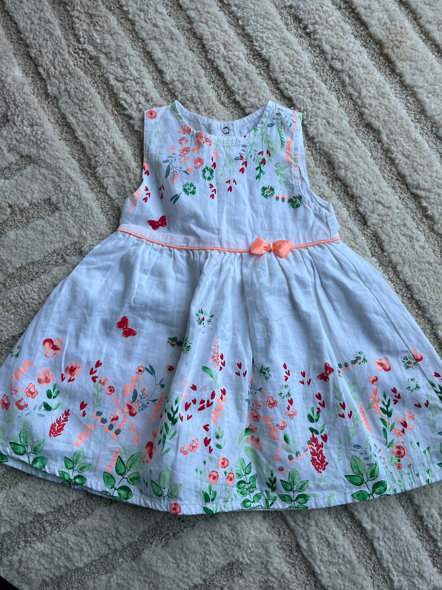 Robe sans manches été blanche motifs fleurs orange fluo Gemo - 12 mois