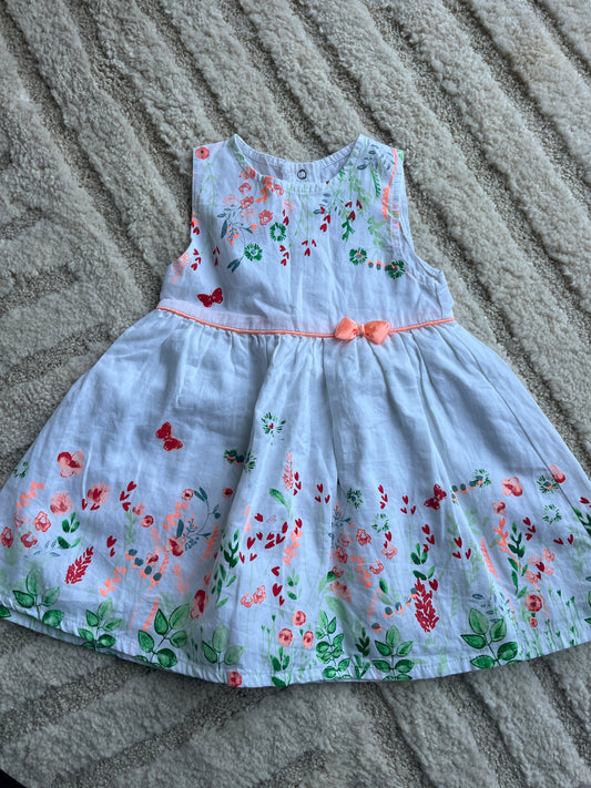 Robe sans manches été blanche motifs fleurs orange fluo Gemo - 12 mois