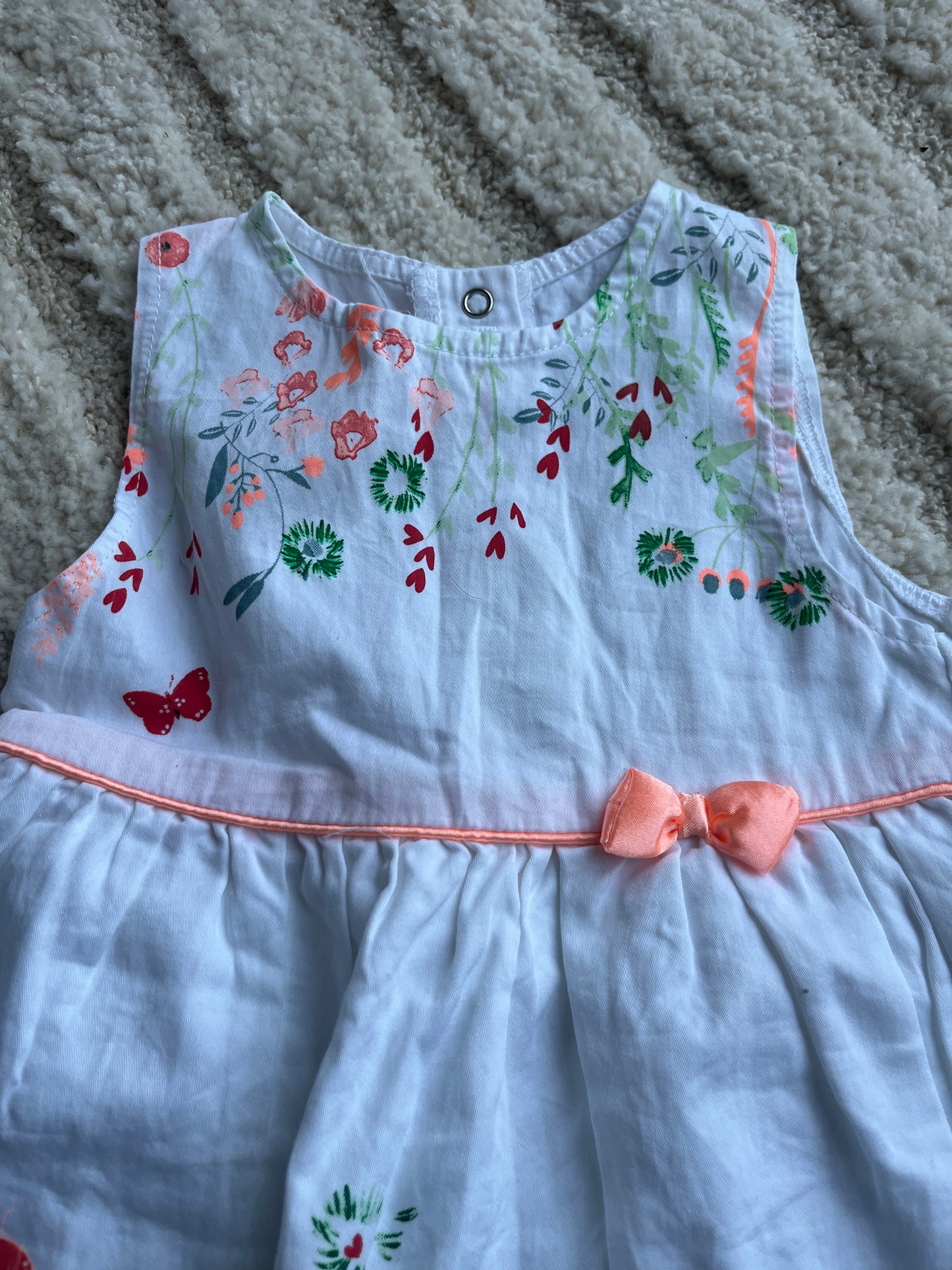 Robe sans manches été blanche motifs fleurs orange fluo Gemo - 12 mois