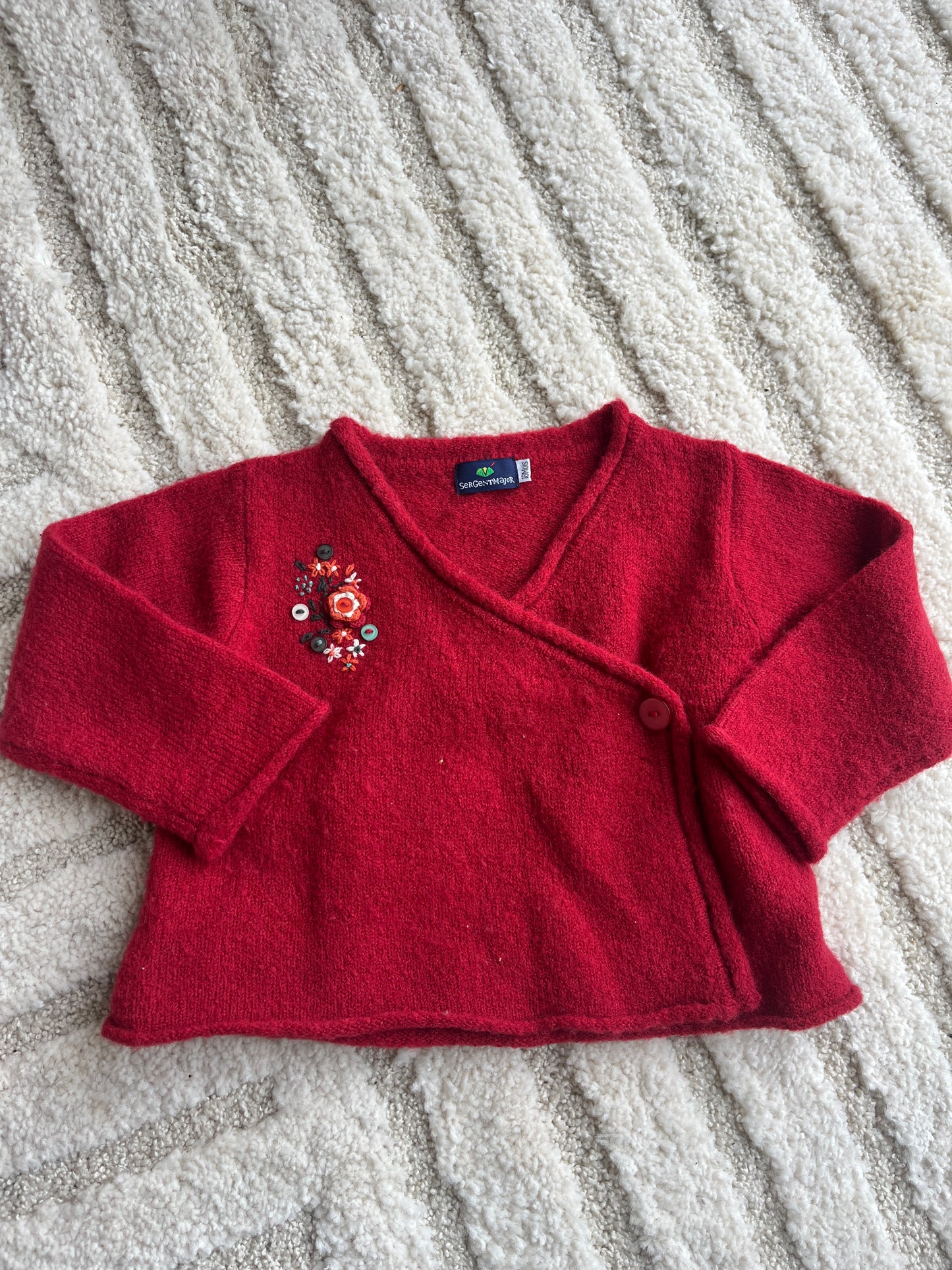 Cardigan à manches longues en laine rouge fleuri Sergent Major - 18 mois