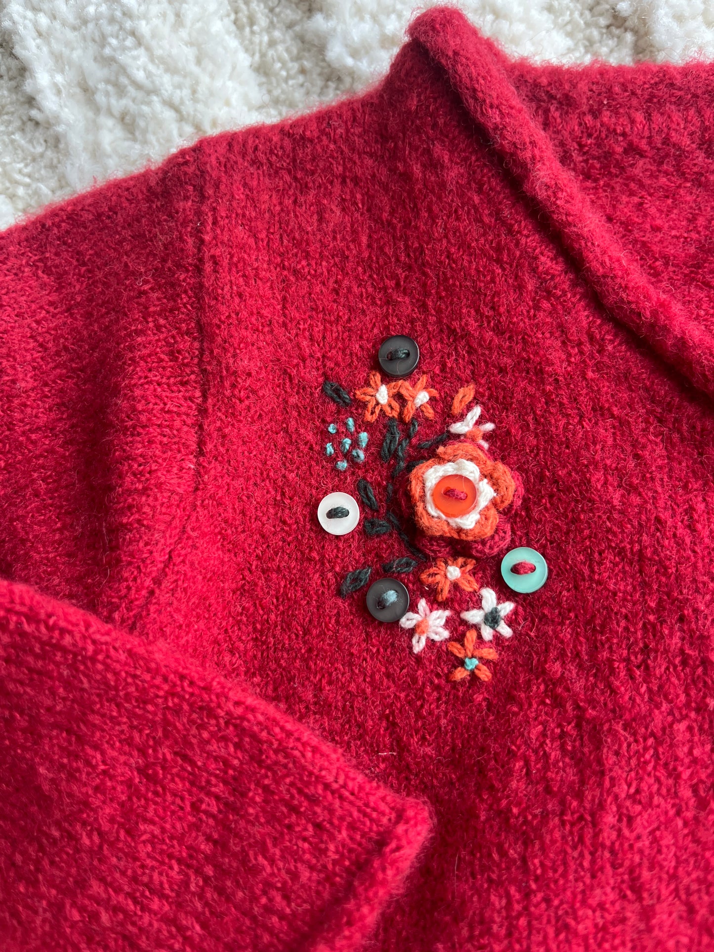 Cardigan à manches longues en laine rouge fleuri Sergent Major - 18 mois