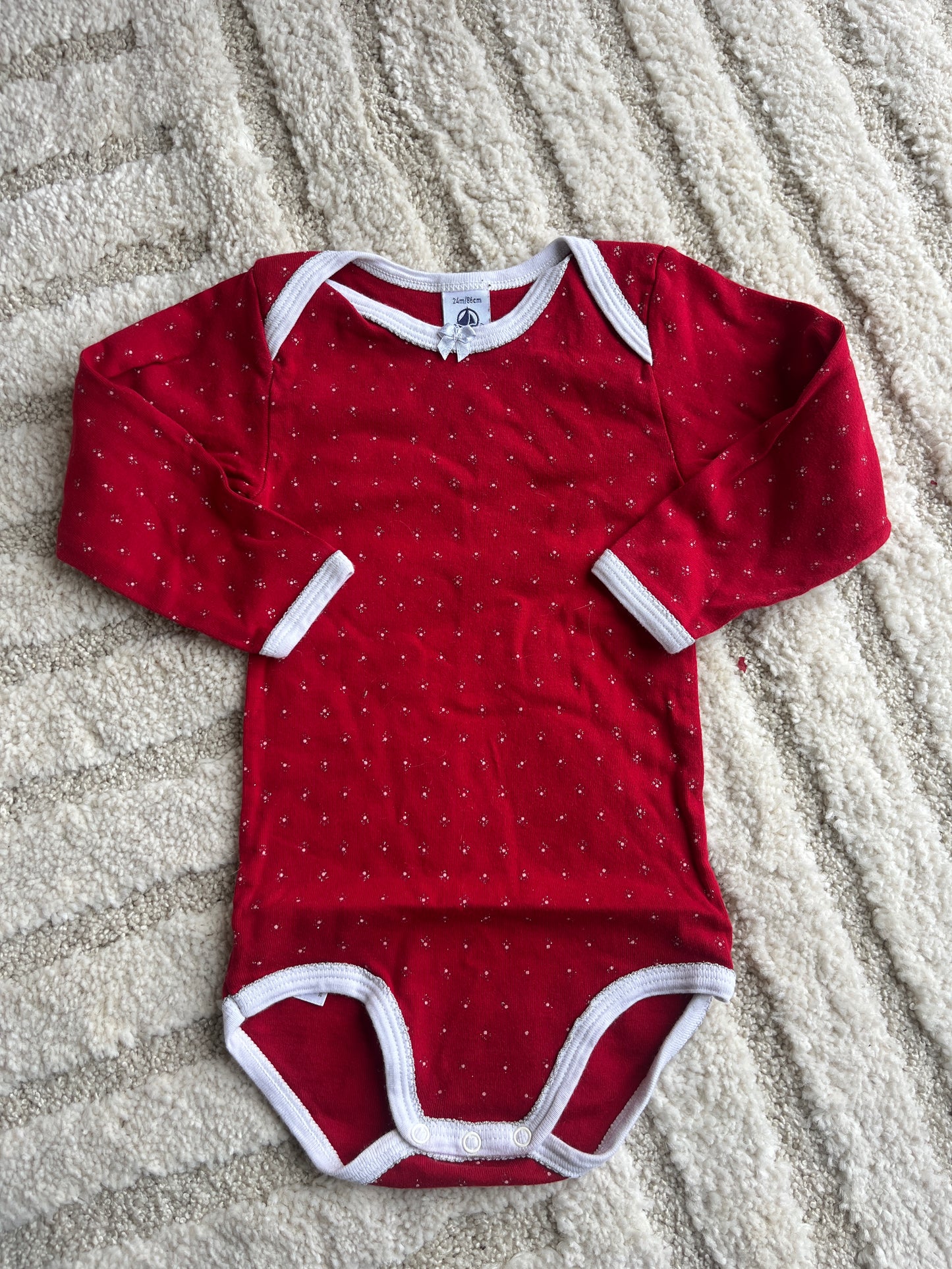 Body à manches longues rouge et blanc Petit Bateau - 24 mois