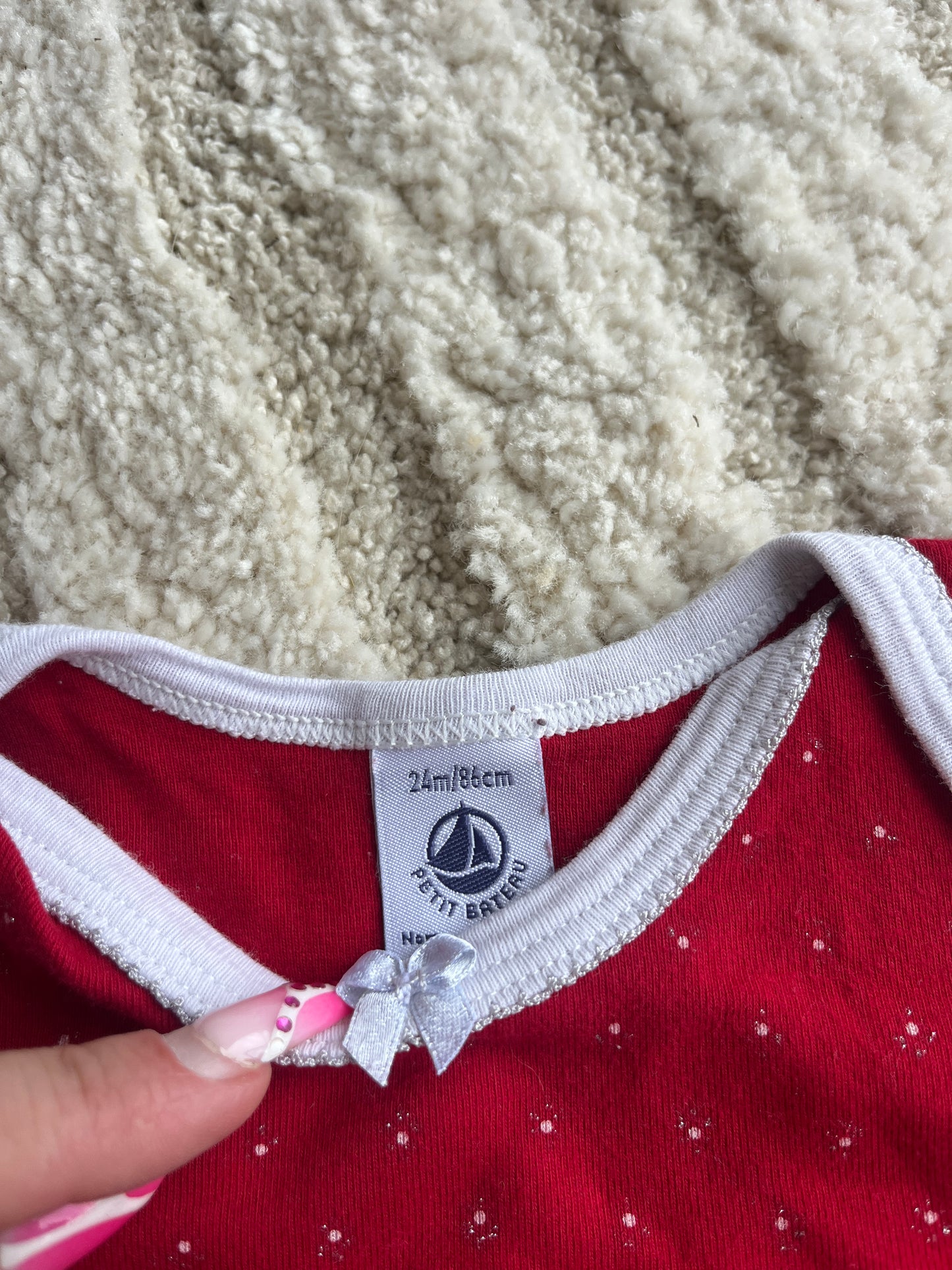 Body à manches longues rouge et blanc Petit Bateau - 24 mois