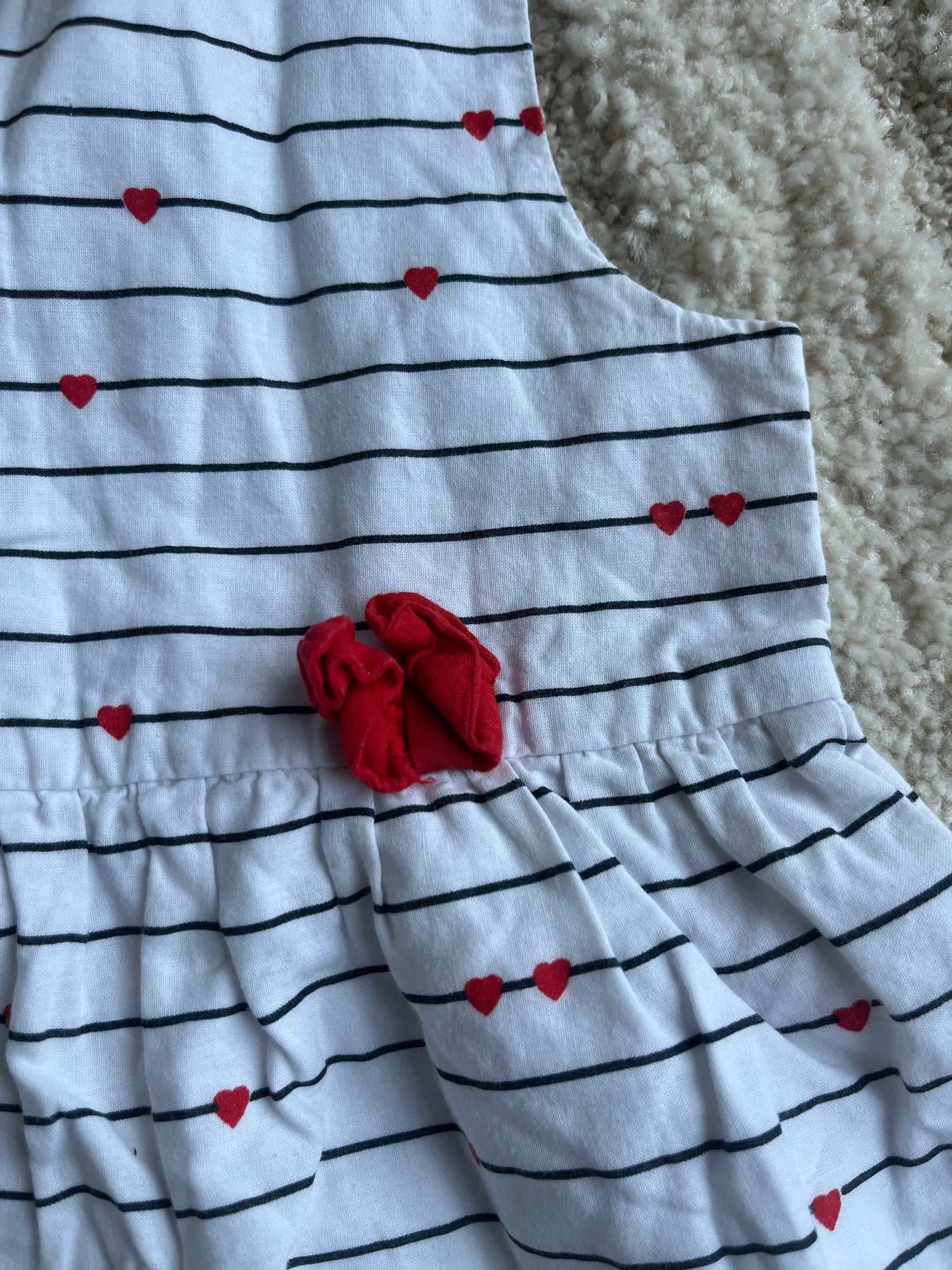 Robe été blanche rayée motifs cœurs rouges - 18 mois
